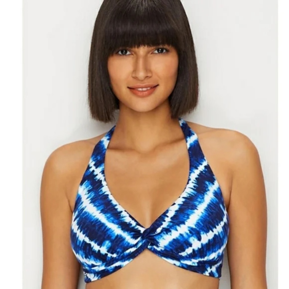 Tommy Bahama 'Tide Stripe' UW Twist Halter Swim Top Blue/White S D-DD